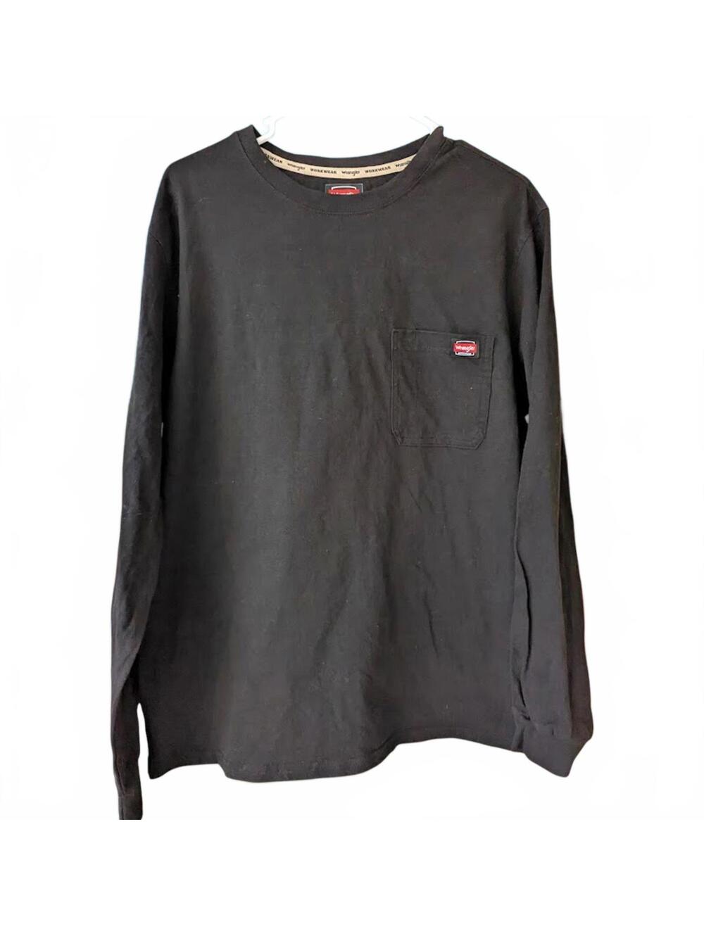 Wrangler Workwear Mens Large Black Heavyweight Long Sleeve Pocket T-Shirt 22x28